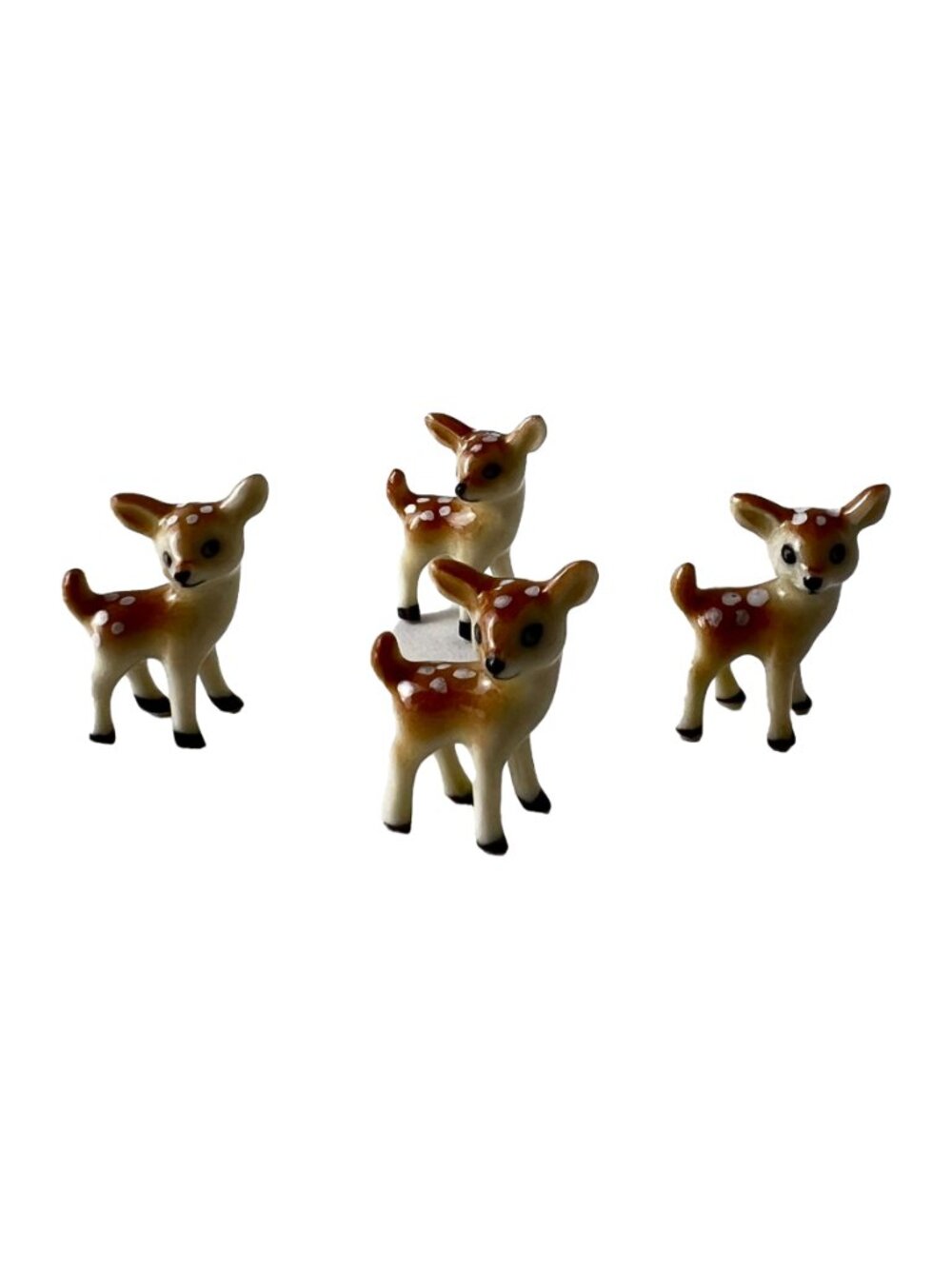 Set of 4 Teeny Tiny Deer Fawn Miniature Ceramic Collectible Figurines